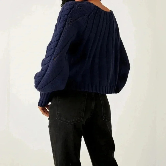 Free People Navy Cable Knit Sweater - Picture 2 of 9